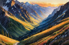 Printable Sunset Silhouette of Mountain Ridges Realistic Landscape Art
