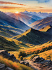Printable Sunset Silhouette of Mountain Ridges Realistic Landscape Art