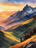 Printable Sunset Silhouette of Mountain Ridges Realistic Landscape Art