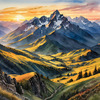 Printable Sunset Silhouette of Mountain Ridges Realistic Landscape Art