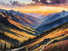 Printable Sunset Silhouette of Mountain Ridges Realistic Landscape Art