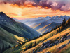 Printable Sunset Silhouette of Mountain Ridges Realistic Landscape Art
