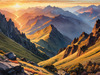 Printable Sunset Silhouette of Mountain Ridges Realistic Landscape Art