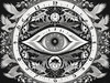 Surreal Black and White Mandala with Clock and Magical Symbols Art Print