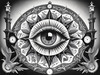 Surreal Black and White Mandala with Clock and Magical Symbols Art Print