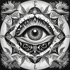 Surreal Black and White Mandala with Clock and Magical Symbols Art Print