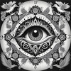 Surreal Black and White Mandala with Clock and Magical Symbols Art Print