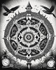 Surreal Black and White Mandala with Clock and Magical Symbols Art Print