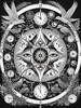 Surreal Black and White Mandala with Clock and Magical Symbols Art Print