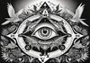 Surreal Black and White Mandala with Clock and Magical Symbols Art Print
