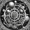 Surreal Black and White Orrery with Zodiac Constellations Art Print
