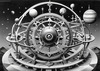 Surreal Black and White Orrery with Zodiac Constellations Art Print