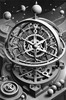 Surreal Black and White Orrery with Zodiac Constellations Art Print