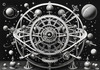 Surreal Black and White Orrery with Zodiac Constellations Art Print