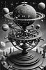 Surreal Black and White Orrery with Zodiac Constellations Art Print