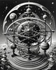 Surreal Black and White Orrery with Zodiac Constellations Art Print