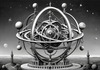 Surreal Black and White Orrery with Zodiac Constellations Art Print