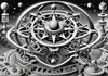 Surreal Black and White Orrery with Zodiac Constellations Art Print