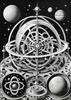 Surreal Black and White Orrery with Zodiac Constellations Art Print
