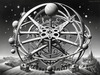 Surreal Black and White Orrery with Zodiac Constellations Art Print