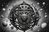 Surreal Black and White Orrery with Zodiac Constellations Art Print