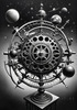 Surreal Black and White Orrery with Zodiac Constellations Art Print