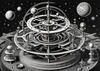 Surreal Black and White Orrery with Zodiac Constellations Art Print