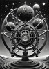 Surreal Black and White Orrery with Zodiac Constellations Art Print