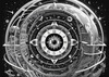 Printable Surreal Black and White Extraterrestrial Eye with Zodiac Constellations and Clock Detail