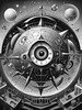 Printable Surreal Black and White Extraterrestrial Eye with Zodiac Constellations and Clock Detail