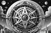 Printable Surreal Black and White Extraterrestrial Eye with Zodiac Constellations and Clock Detail