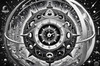 Printable Surreal Black and White Extraterrestrial Eye with Zodiac Constellations and Clock Detail