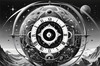 Printable Surreal Black and White Extraterrestrial Eye with Zodiac Constellations and Clock Detail