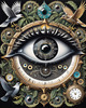 Black and White Surreal Human Eye with Zodiac Mandala Art Print