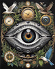 Black and White Surreal Human Eye with Zodiac Mandala Art Print