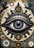 Black and White Surreal Human Eye with Zodiac Mandala Art Print