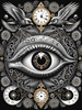Black and White Surreal Human Eye with Zodiac Mandala Art Print