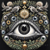 Black and White Surreal Human Eye with Zodiac Mandala Art Print