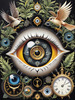 Black and White Surreal Human Eye with Zodiac Mandala Art Print
