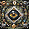Black and White Surreal Human Eye with Zodiac Mandala Art Print