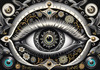 Black and White Surreal Human Eye with Zodiac Mandala Art Print