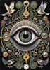 Black and White Surreal Human Eye with Zodiac Mandala Art Print