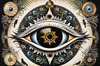 Black and White Surreal Human Eye with Zodiac Mandala Art Print