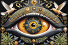 Black and White Surreal Human Eye with Zodiac Mandala Art Print