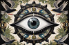 Black and White Surreal Human Eye with Zodiac Mandala Art Print