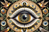 Black and White Surreal Human Eye with Zodiac Mandala Art Print