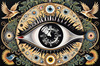 Black and White Surreal Human Eye with Zodiac Mandala Art Print