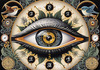 Black and White Surreal Human Eye with Zodiac Mandala Art Print