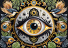 Black and White Surreal Human Eye with Zodiac Mandala Art Print