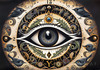 Black and White Surreal Human Eye with Zodiac Mandala Art Print